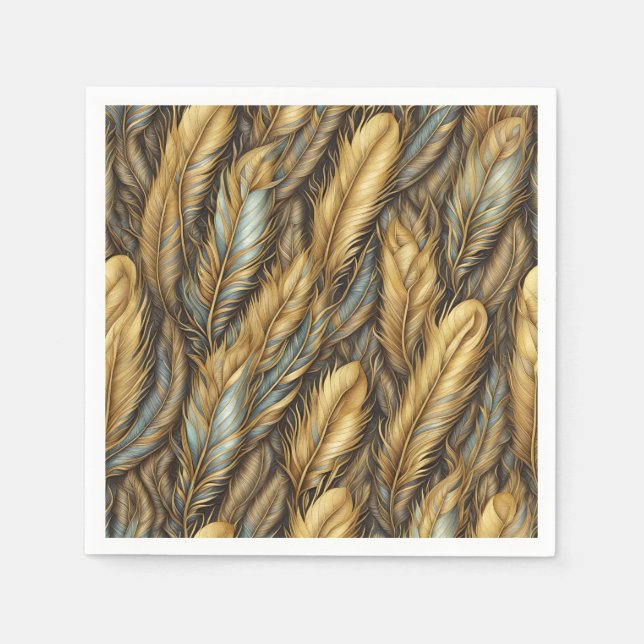 Serviette En Papier Plumes d'or Argent Art (Devant)