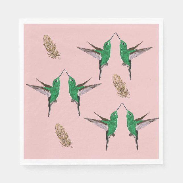 Serviette En Papier Plumes dorées de colibri vert (Devant)