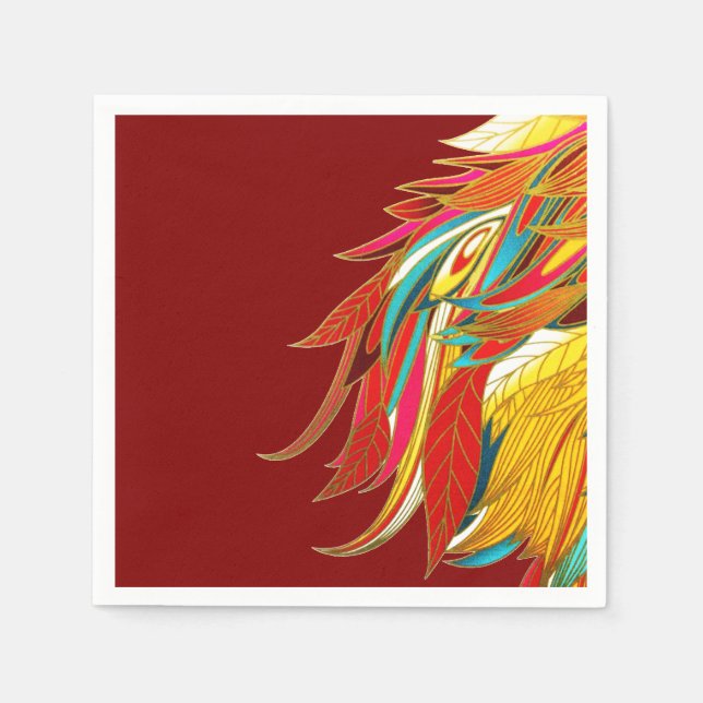 Serviette En Papier Plumes exotiques rouges (Devant)