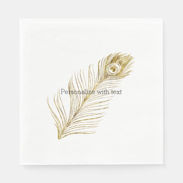 Serviette En Papier Plumes Peacock Glam Or (Devant)