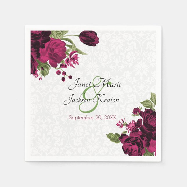 Serviette En Papier Plutôt Vin Profond Mariage Floral serviettes (Devant)