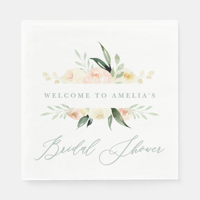 Serviette En Papier Poche + douche à nuptiale fleurie couleur verte (Devant)