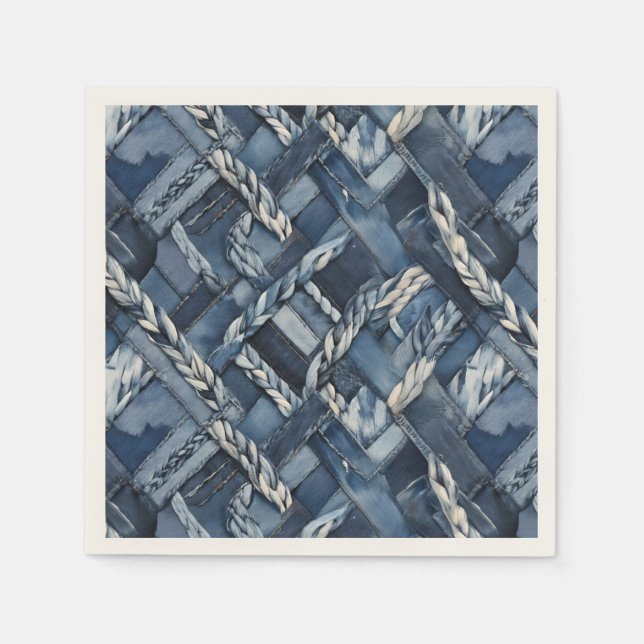 Serviette En Papier Poche Et Tresses En Denim Distressé Sombre (Devant)