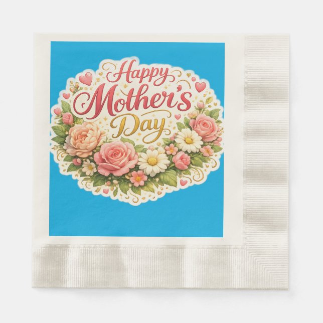 Serviette En Papier Poche florale Joyeuse Fête des Mères (Devant)
