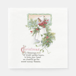 Serviette En Papier Poème floral de Joyeux Noël de carte vintage de