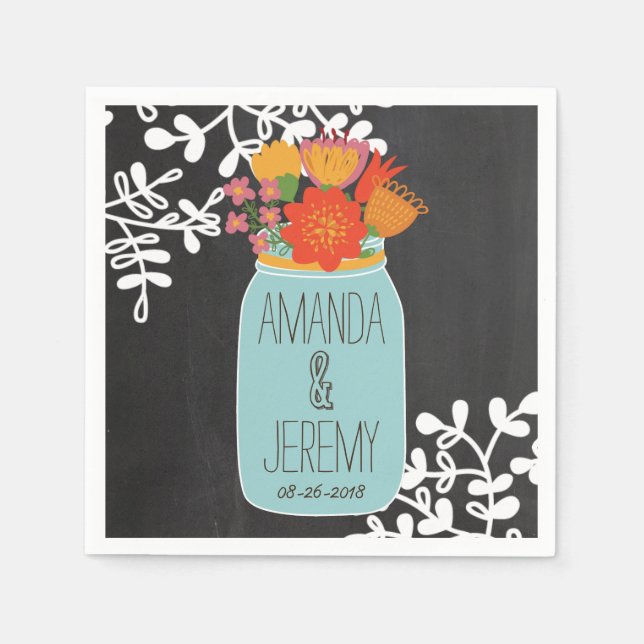 Serviette En Papier Poignée Mason Jar & Fleurs sur tableau de bord (Devant)