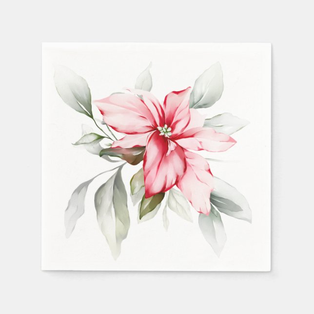 Serviette En Papier Poinsettia aquarelle branches hiver cla (Devant)