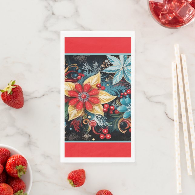 Serviette En Papier Poinsettia de Noël (En situation)