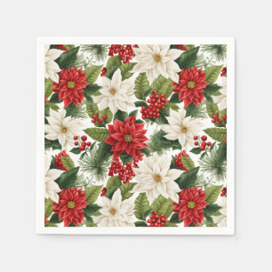 Serviette En Papier Poinsettia de Noël – Conception florale des Fêtes