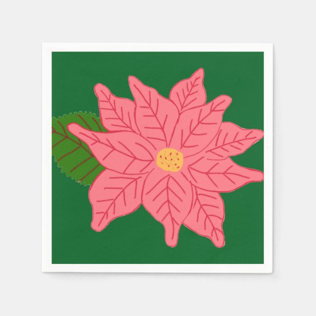Serviette En Papier Poinsettia de Noël rose  (Devant)