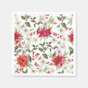 Serviette En Papier Poinsettia et Paperwhite Noël motif floral
