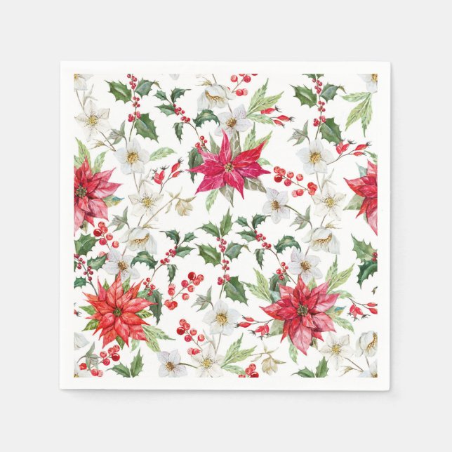 Serviette En Papier Poinsettia et Paperwhite Noël motif floral (Devant)