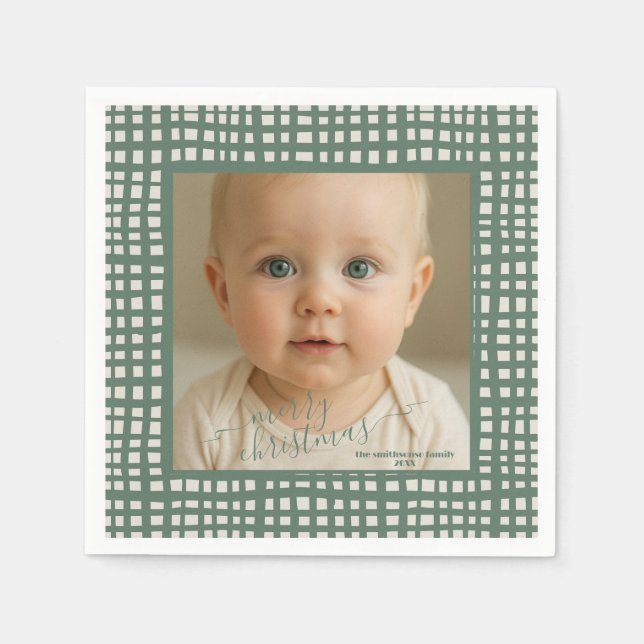 Serviette En Papier Poinsettia squares Sage Ivory Christmas Photo (Devant)