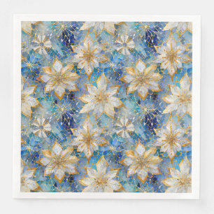 Serviette En Papier Poinsettias de Noël Bleu Blanc Or