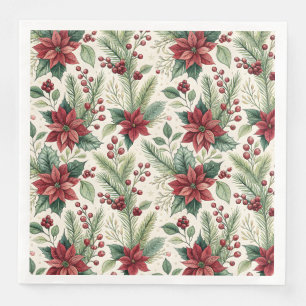 Serviette En Papier Poinsettias sapin de Noël houx et baies Noël
