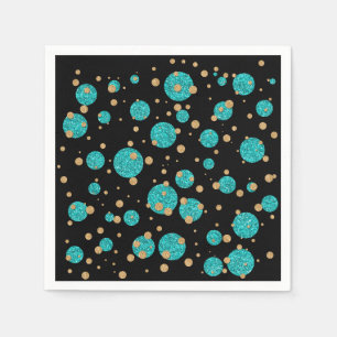Serviette En Papier Point Confetti Or Bleu turquoise