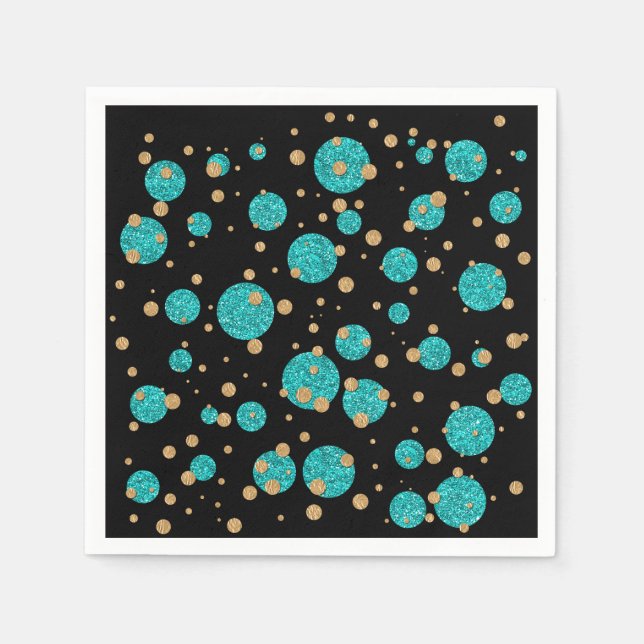 Serviette En Papier Point Confetti Or Bleu turquoise (Devant)