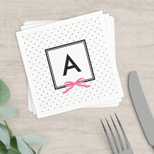 Serviette En Papier Point Polka Noir et Blanc Chic Rose