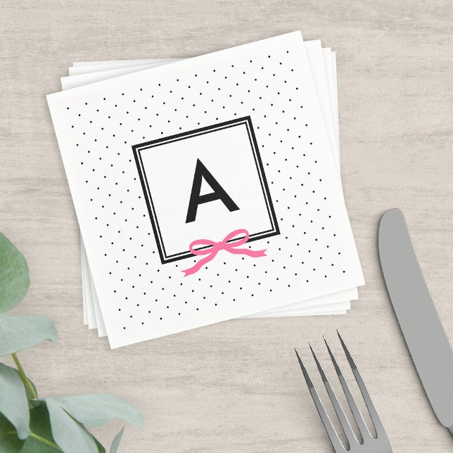Serviette En Papier Point Polka Noir et Blanc Chic Rose (Créateur téléchargé)