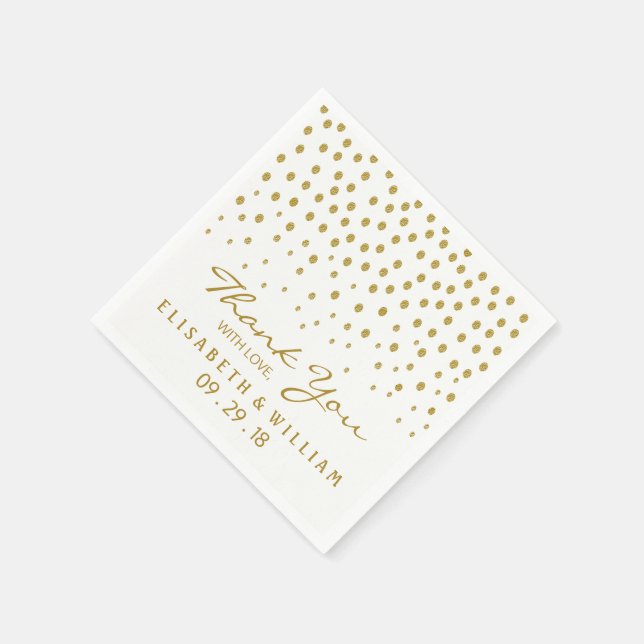 Serviette En Papier Point Polka Or - Blanc & Or - Mariage (Coin)