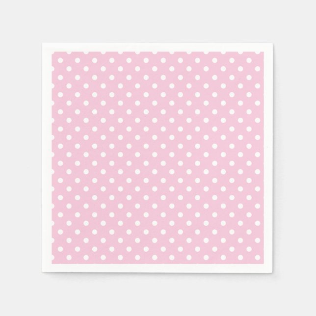 Serviette En Papier Pointillés Classiques Blanc - Rose Clair (Devant)