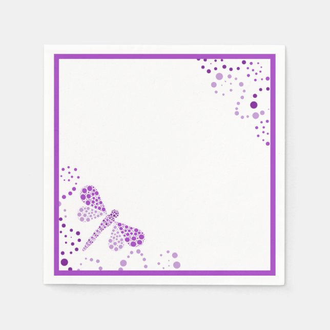 Serviette En Papier Pointillisme de libellule violet et blanc personna (Devant)