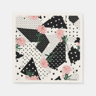 Serviette En Papier Points Abstraits modernes et fleurs roses