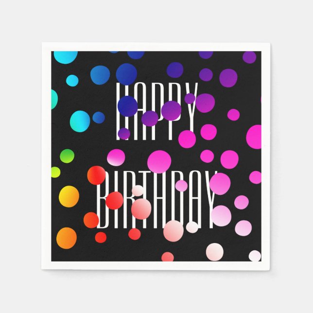 Serviette En Papier Points Arc-en-ciel d'anniversaire en noir (Devant)