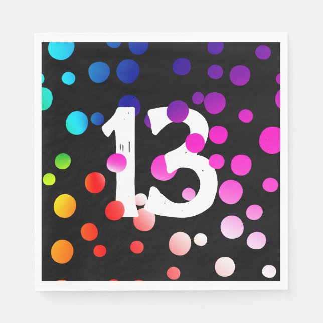 Serviette En Papier Points arc-en-ciel du 13e anniversaire en noir (Devant)