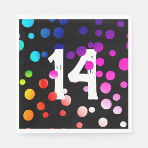 Serviette En Papier Points arc-en-ciel du 14e anniversaire en noir