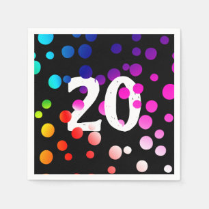 Serviette En Papier Points arc-en-ciel du 20e anniversaire en noir