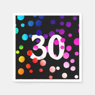 Serviette En Papier Points arc-en-ciel du 30e anniversaire en noir