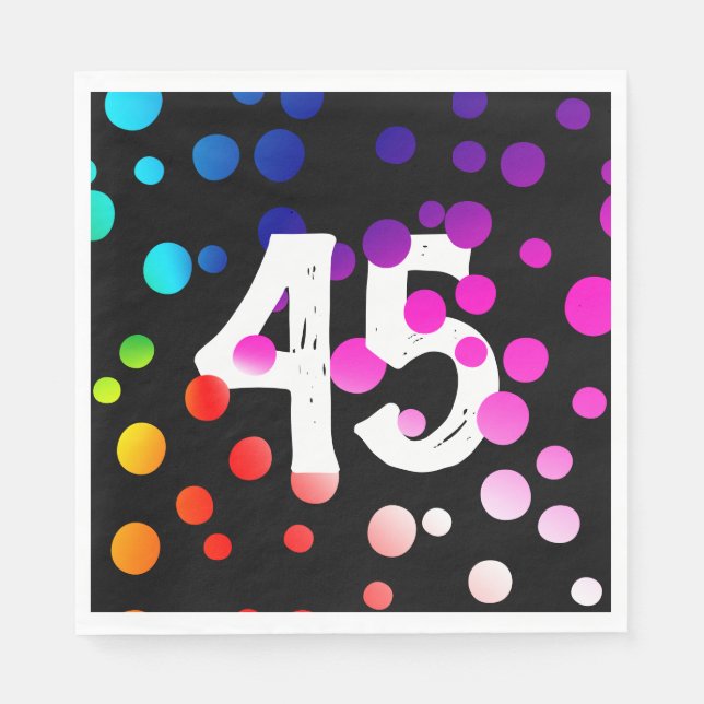 Serviette En Papier Points arc-en-ciel du 45e anniversaire en noir (Devant)