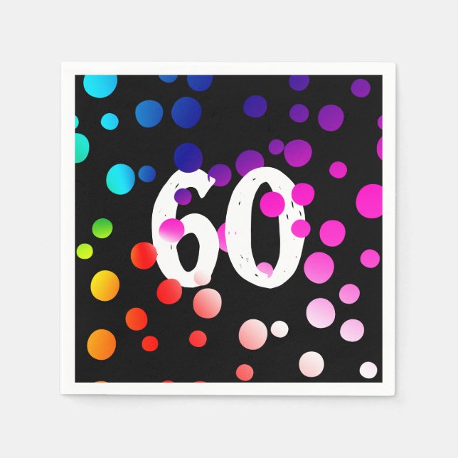 Serviette En Papier Points arc-en-ciel du 60e anniversaire en noir (Devant)