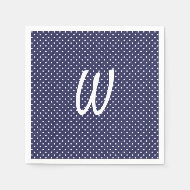 Serviette En Papier points blancs sur monogramme bleu (Devant)