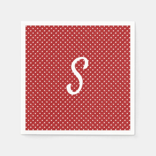 Serviette En Papier points blancs sur monogramme rouge (Devant)