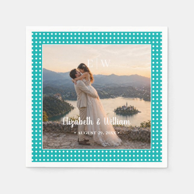 Serviette En Papier Points blancs sur sarcelle – Mariage personnalisé (Devant)