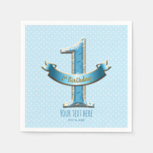 Serviette En Papier Points bleus et bannière ONE 1er 1er anniversaire
