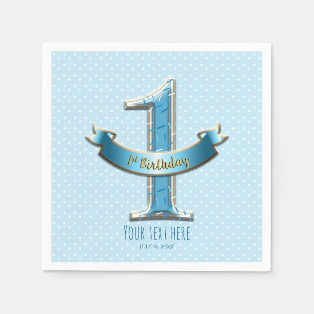 Serviette En Papier Points bleus et bannière ONE 1er 1er anniversaire (Devant)