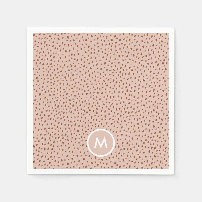 Serviette En Papier Points Brown Beige & Boho Terracotta Monogramme (Devant)