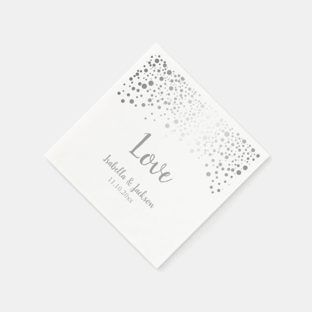 Serviette En Papier Points Confetti blanc et argent (Coin)