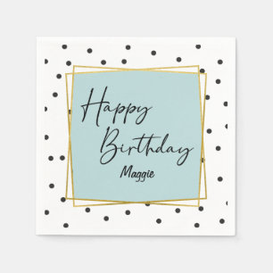 Serviette En Papier Points Confetti Bleu clair et Noir Anniversaire