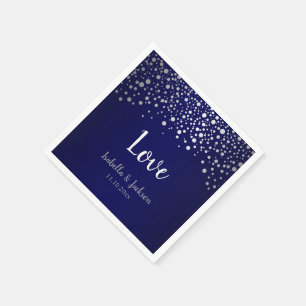 Serviette En Papier Points confetti bleu marine et argent