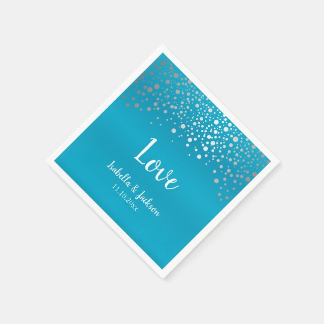 Serviette En Papier Points Confetti bleu turquoise et argent (Coin)