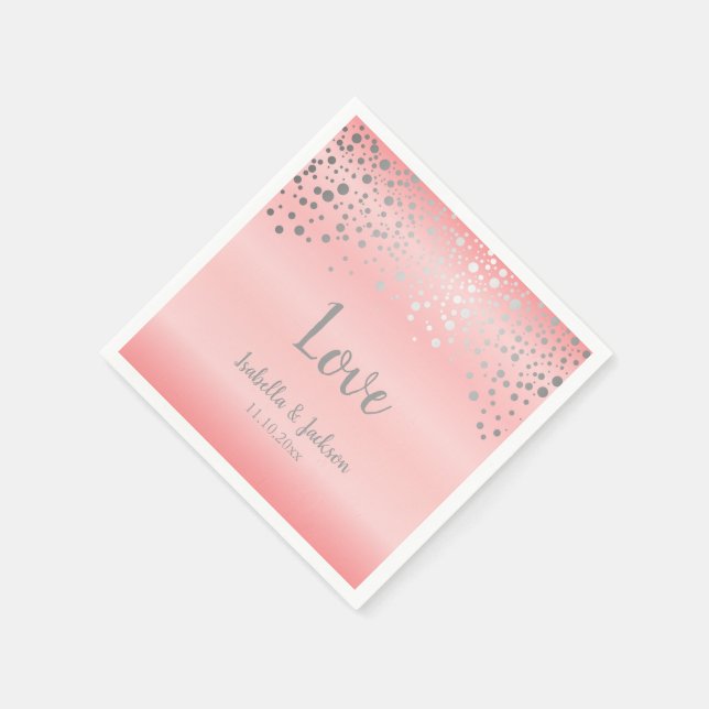 Serviette En Papier Points Confetti Pastel Rose rose et argent (Coin)