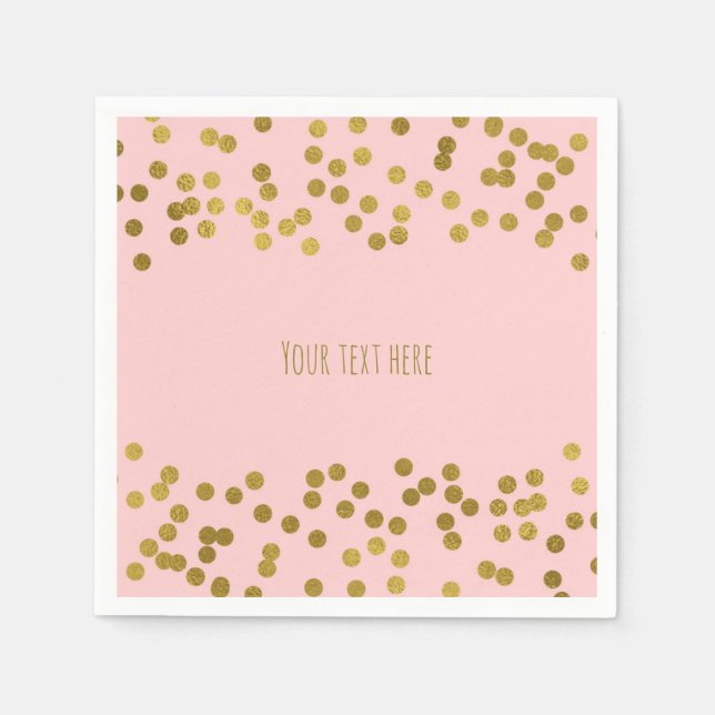 Serviette En Papier Points Confetti Pink & Gold Faux Blushing (Devant)