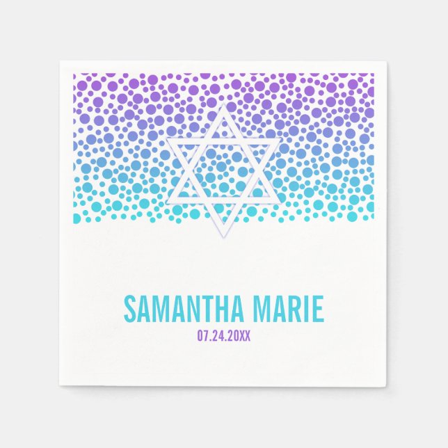 Serviette En Papier Points Confetti Purple Bat mitzvah Turquoise (Devant)