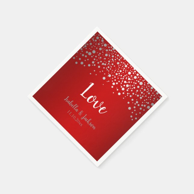 Serviette En Papier Points confetti rouge foncé et argent (Coin)