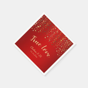 Serviette En Papier Points confetti rouge foncé et or