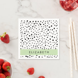 Serviette En Papier Points dalmatiens, Spots, Noir et Blanc, Votre nom